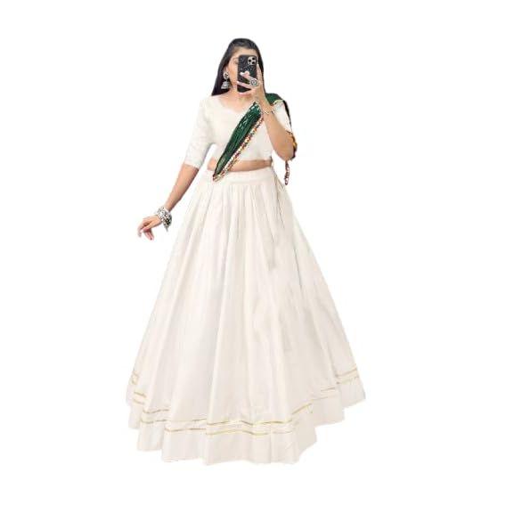 Dámská speciální rayonová bavlněná lehenga s nádechem Gotta Patti Speciální pro Navratri Celá lehenga choli, Nesešitá halenka