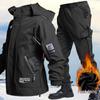 Men's Army Green Fleece-Lined Outdoor Workwear Set - Wear-Resistant Cold-Weather Jacket