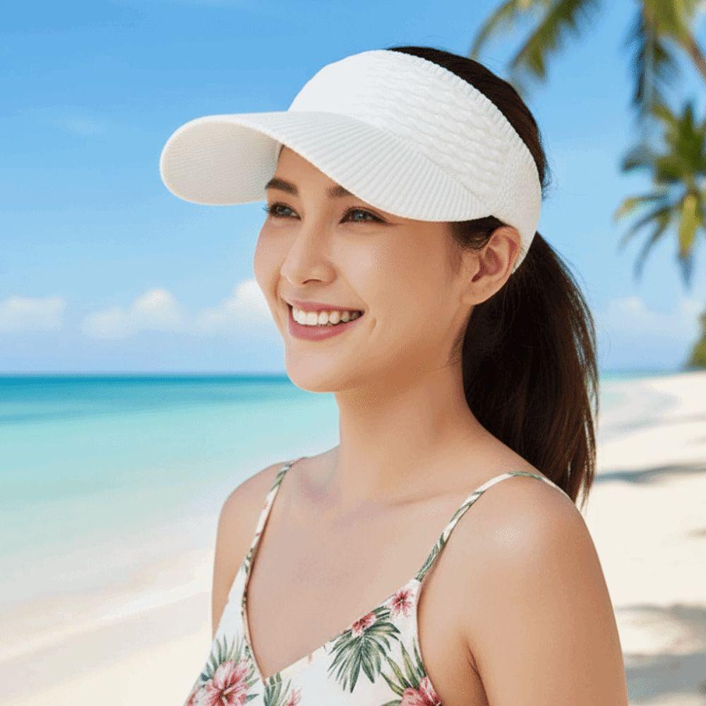 Solid Color Fish Scale Knitted Visor Cap Breathable Sunscreen Empty Top Hat  Women