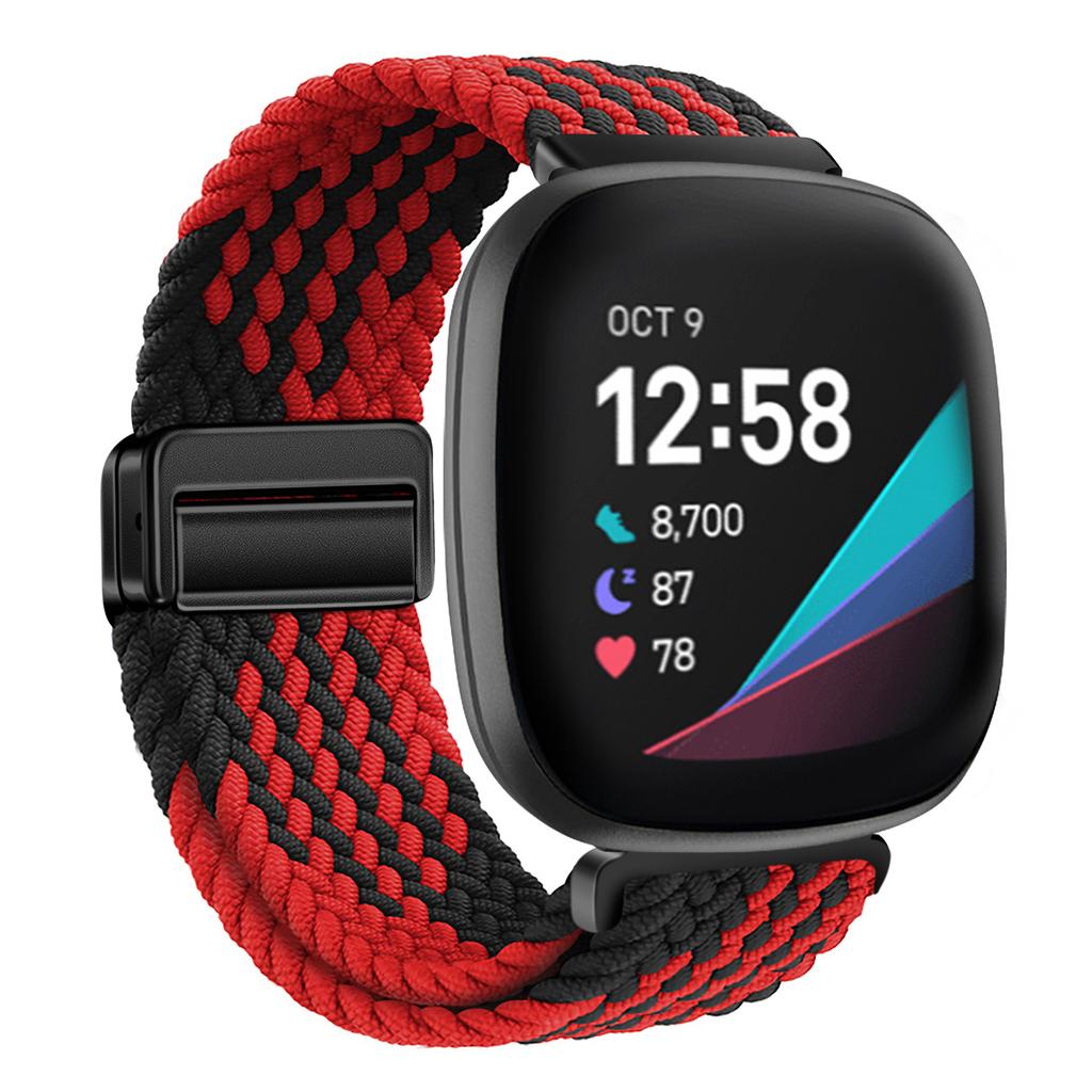 Nylon Braided Loop Strap For Fitbit Versa 4/3 Adjustable Metal Magnetic Bracelet Wristband For Fitbit Sense 2/1 Band Accessories