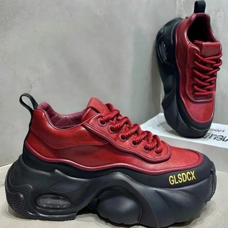 

2025 Designer Style Mens Shoes Outdoors Comfortable Men Thick Platform Sneakers Fashion Casual Elevator Shoes New Trainers Tenis 39 червоний