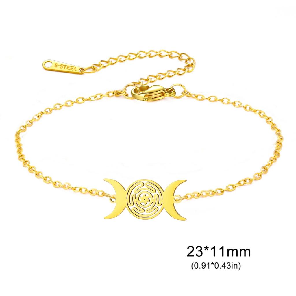 Triple Moon Goddess Bracelet Adjustable Black Rope Wiccan Pagan Jewelry Gift for Women Hecate Wheel