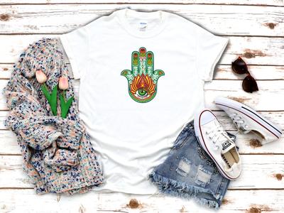 26 Indian Hamsa Hand of Fatima Style White Women's 3 4 Short Sleeve T-Shirt C029 Unisex T-Shirt