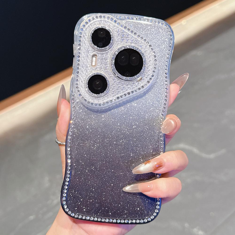 KEYSION Gradient Glitter Jewelled Phone Case for Huawei Pura 70 80 Pro 80 70 Ultra Wavy Border Lens Protector Shockproof Cover