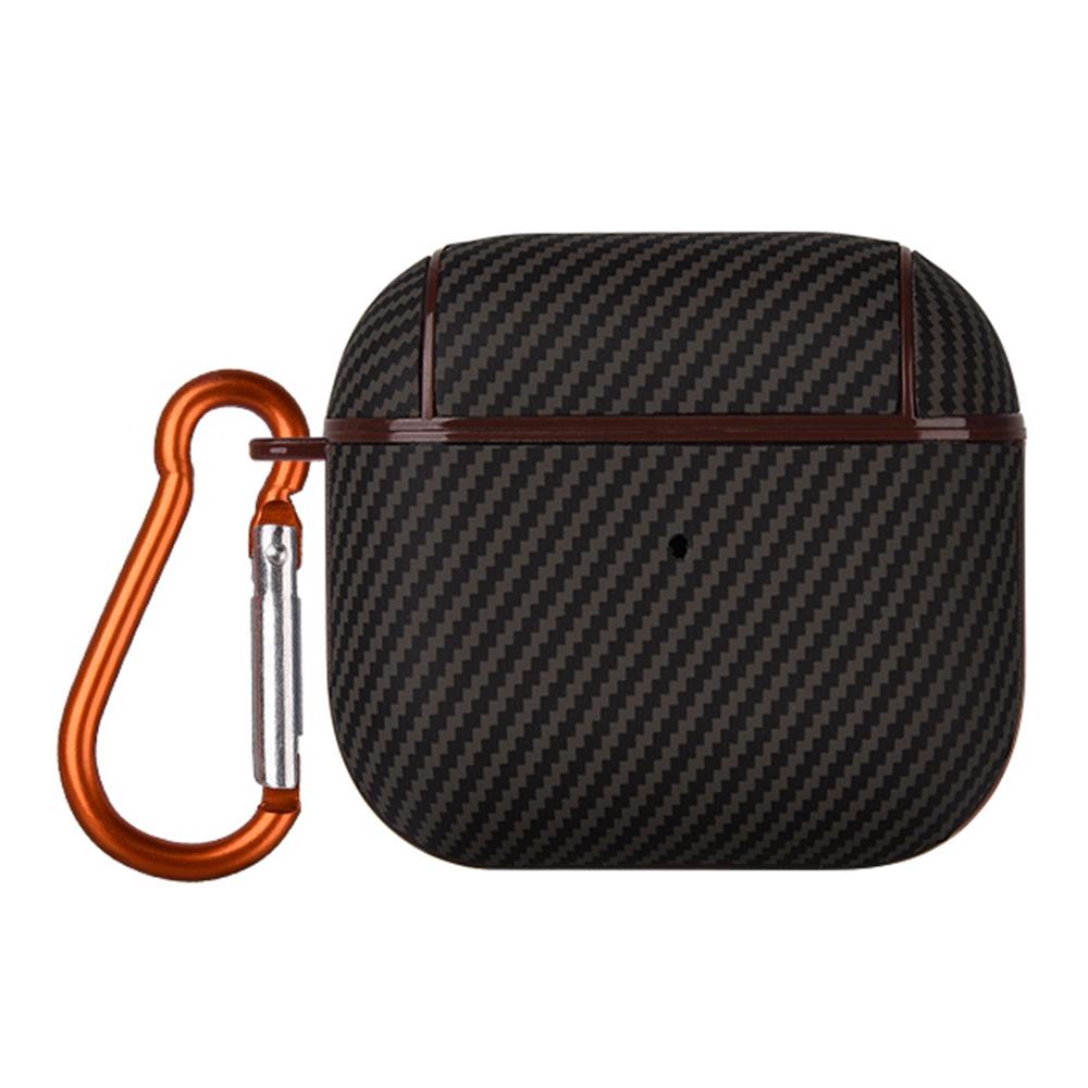 Husă Protectoare pentru AirPods 4 Textură Fibră de Carbon Căști Piele PU Carcasă Dură PC cu Cârlig