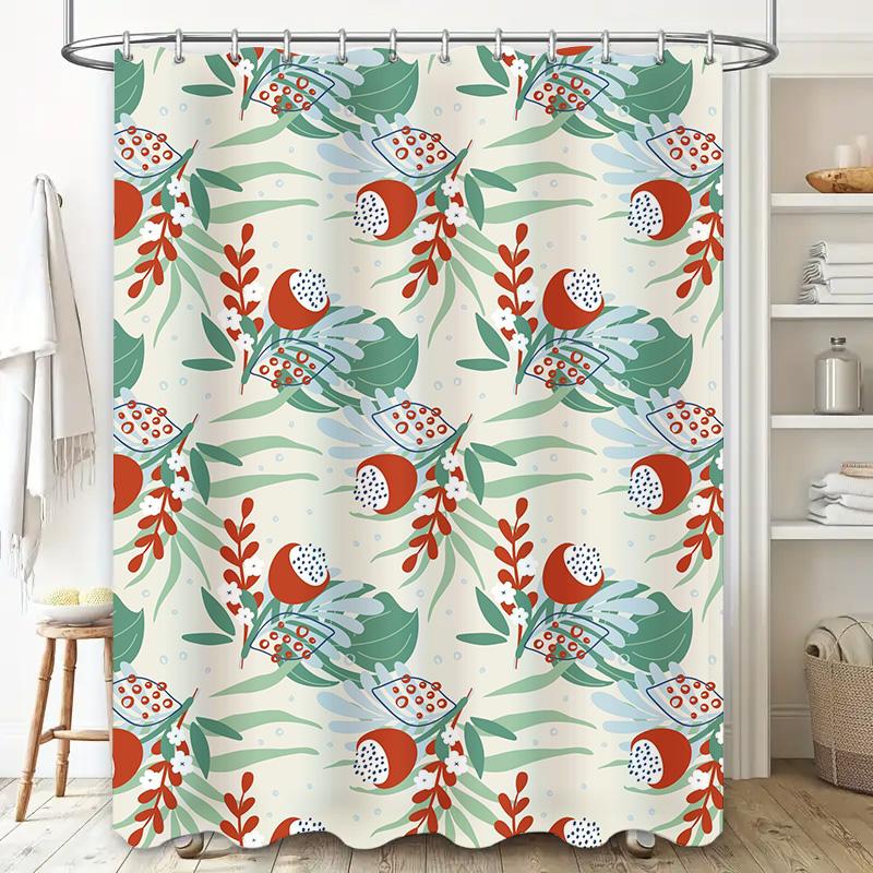 Vintage Style Shower Curtain with Floral Print for Bathroom Decor Red White Green Blue Colorful Design Shower Panel Curtain Wate