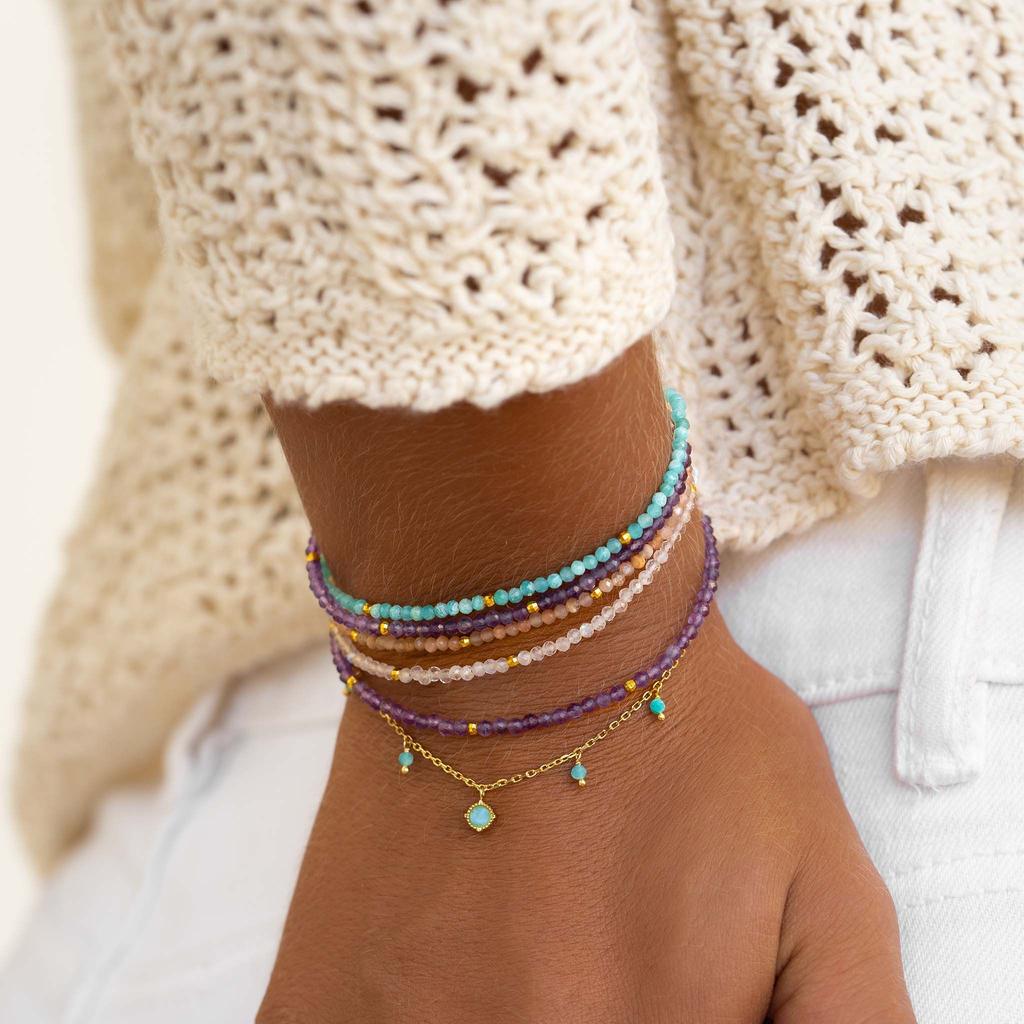 Vlen Natural Stone Beaded Bracelets for Women Stacking Tiny Dainty Bracelet Summer Beach Jewelry Boho Pulseras