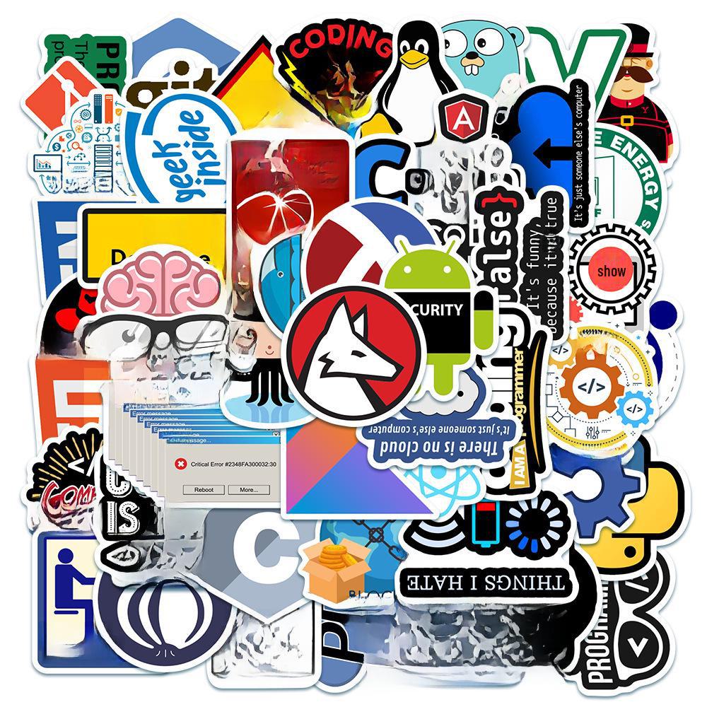 50 Pieces of Programmer Development Graffiti Stickers - Waterproof Stickers for Laptop, Skateboard, Luggage, Trolley