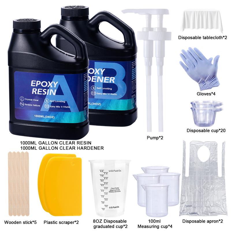2000ML Epoxy Resin Kit 1:1 Ratio Crystal Clear Epoxy Resin Bubble-Free Anti-Yellowing Resin for Casting, DIY, Resin Art, Molds