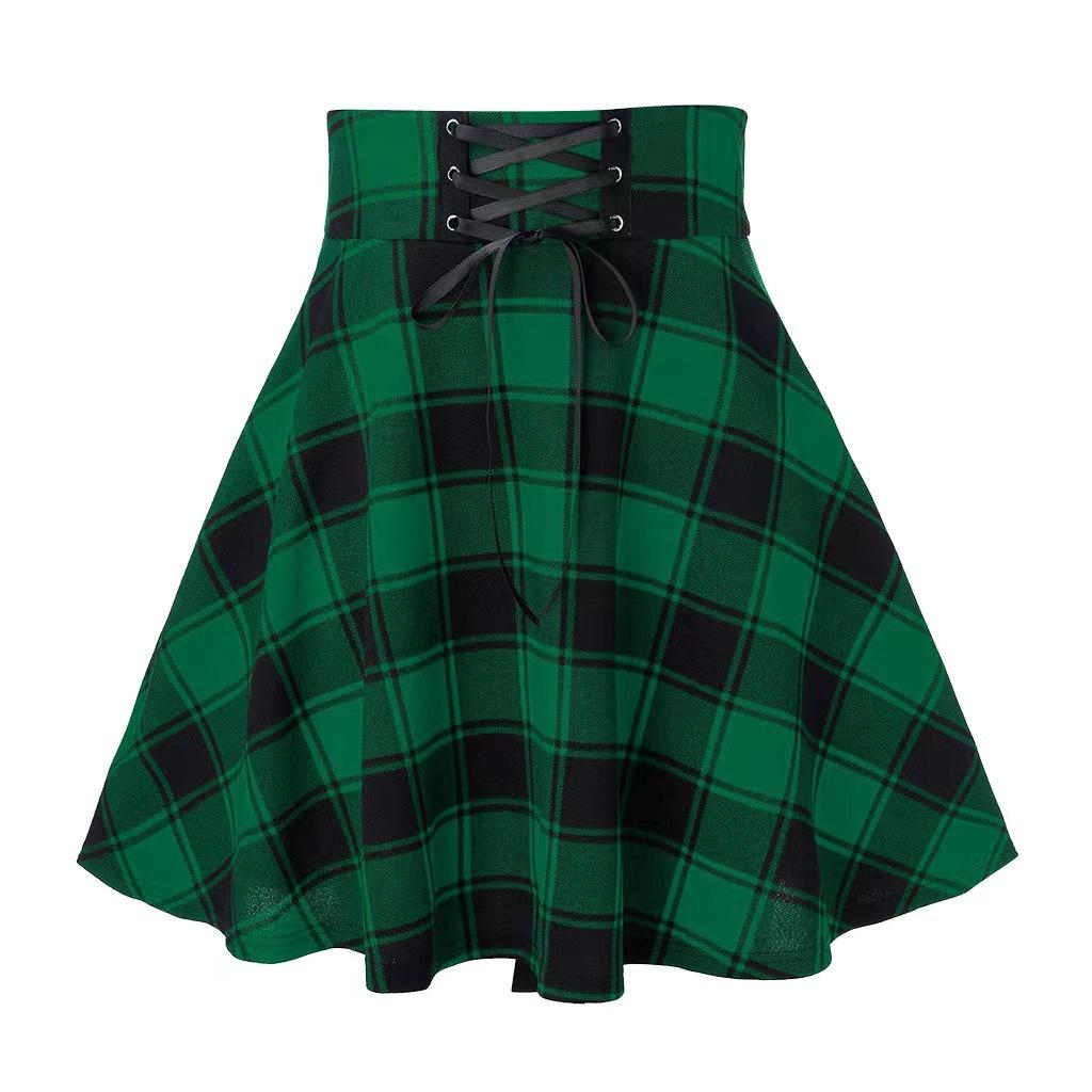 WTEMPO Gothic Plaid Mini Skirts for Women Short High Waist Plaid Skirts