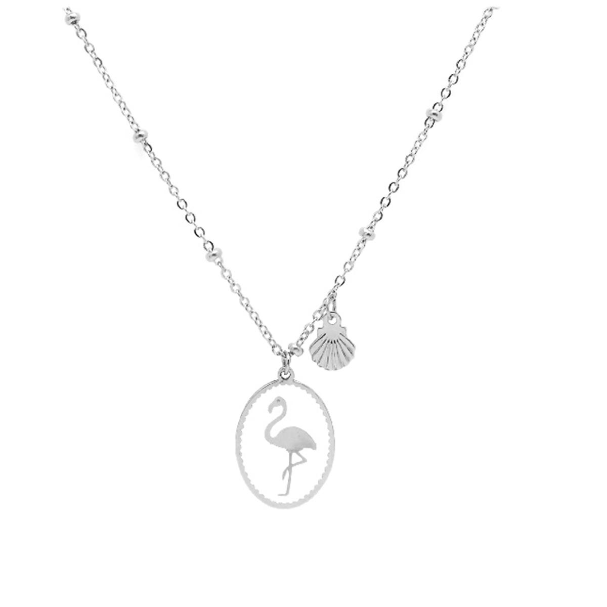 

Les Trésors De Lily [Q2505] - Серебристо-белое дизайнерское колье из стали Flamingo - 16x12 мм