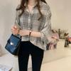 Summer Women's Sun Protection Clothing Chiffon Shirt Plaid Retro Shirt Top Blouse for Women