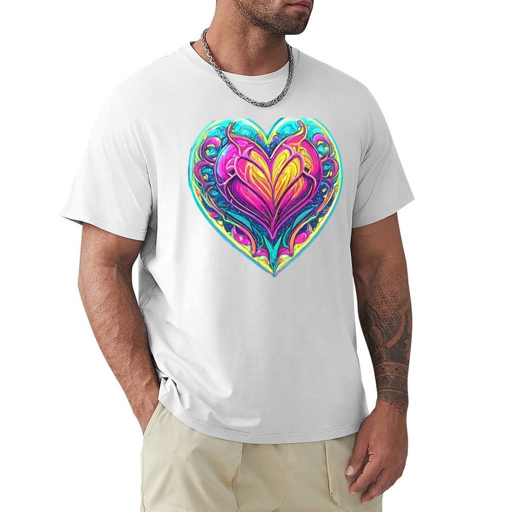 Copy Of Artistic Neon Valentines Heart 4 Tshirt Worker Basic Short Sleeve Tee
