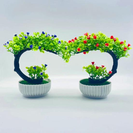 Fake Bonsai Romantic No Watering Plastic Beautiful Artificial Flower Bonsai with Pot