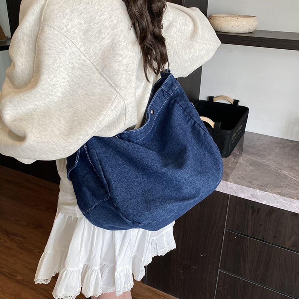 

Street Style Vintage Handbag Shoulder Bag Simple Tote Bag Fashionable Denim Canvas Bag Students чорний