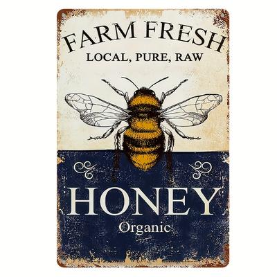 1 ks, Kovová cedule "FARM FRESH LOCAL PURE RAW HONEY ORGANIC", Vintage plaketa Dekorativní nástěnné umění, Nástěnná dekorace, Pokojová dekorace