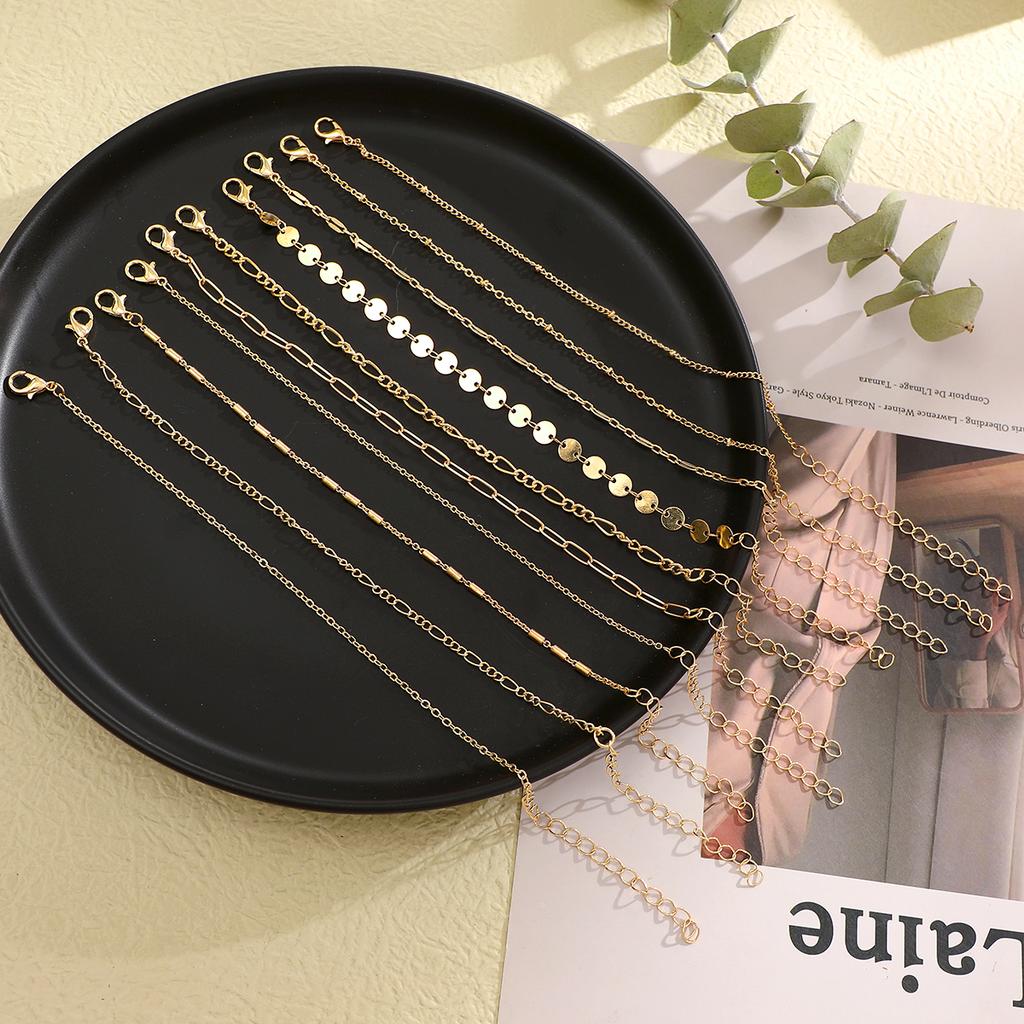 10 Pcs Dainty Gold Color Chain Bracelets Set for Women Gold Plated Link Chain Bracelets for Women Trendy Stackable Jewelry Gifts