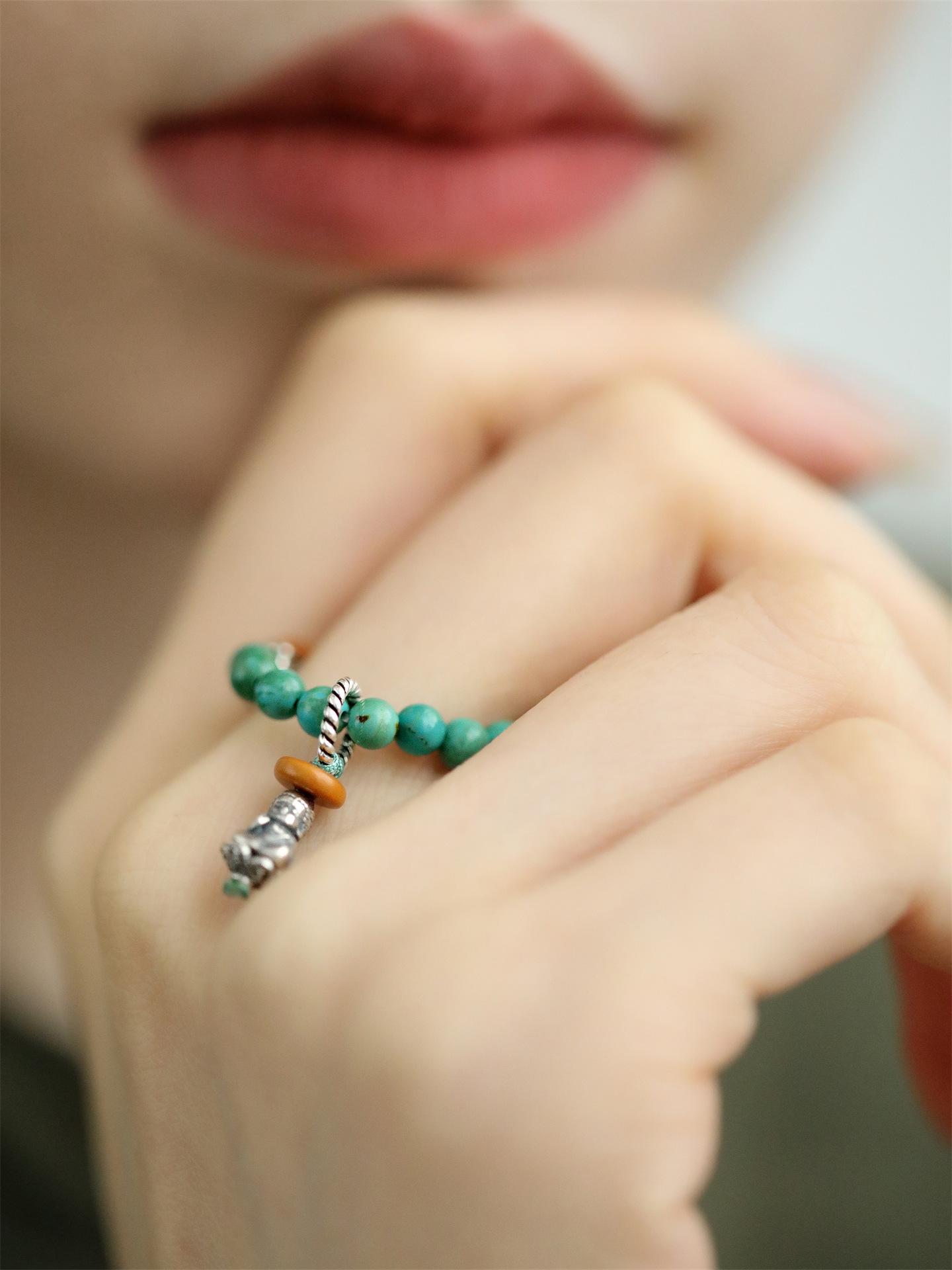 

2024 S925 Fashionable Silver Green Pine Buddha Lotus Elastic Ring For Stylish Women