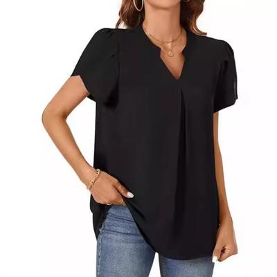 Simple and Stylish Loose V-neck Petal Sleeve Shirt