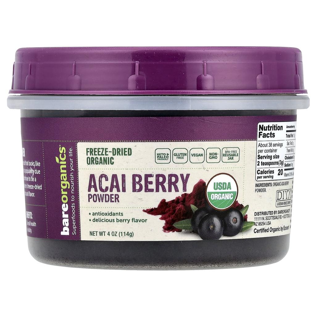 Freeze Dried Raw Organic Acai Berry Powder, 114G(4Oz)