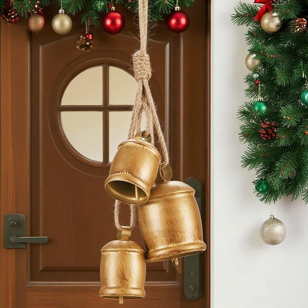 Christmas Bell Strings Pendant Gold Vintage Cow Bell Christmas Tree Decoration