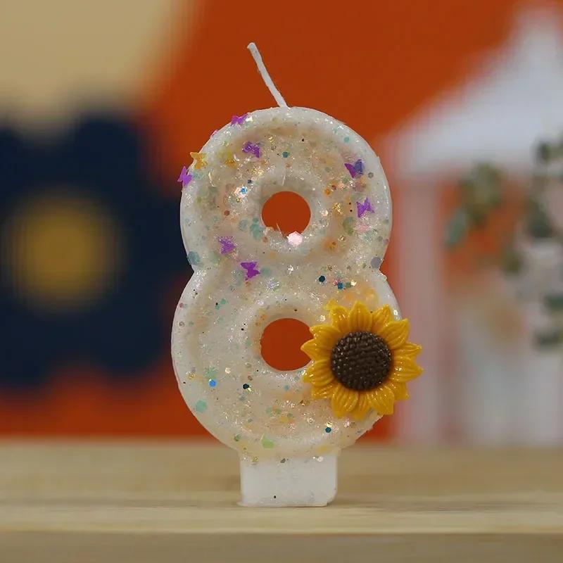 0-9 Number Candle Cake Birthday Candle Daisy Flower Decoration Party Atmosphere Candle Girl Birthday Party Decoration Sunflower