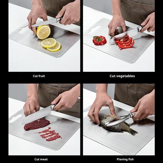 Stainless Steel Cutting Board Double Sided Chopping Board for Kitchen Easy Grip Handle Large Versatile Food Prep Board for Meat Veggies Fruits