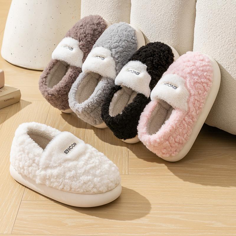 Bag Heel Cotton Slippers Winter 2025 New Indoor Home Thick Sole Velvet Warm Couple Home Cotton Shoes Winter