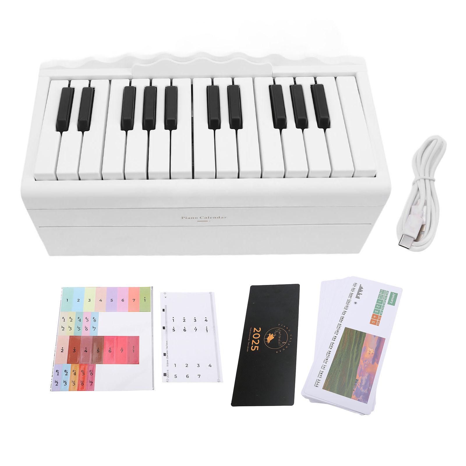 

Играбельный пианино с календарем из 27 карточек, 25 клавиш, регулировка громкости, аккумуляторная рукоятка на 1000 мАч белый