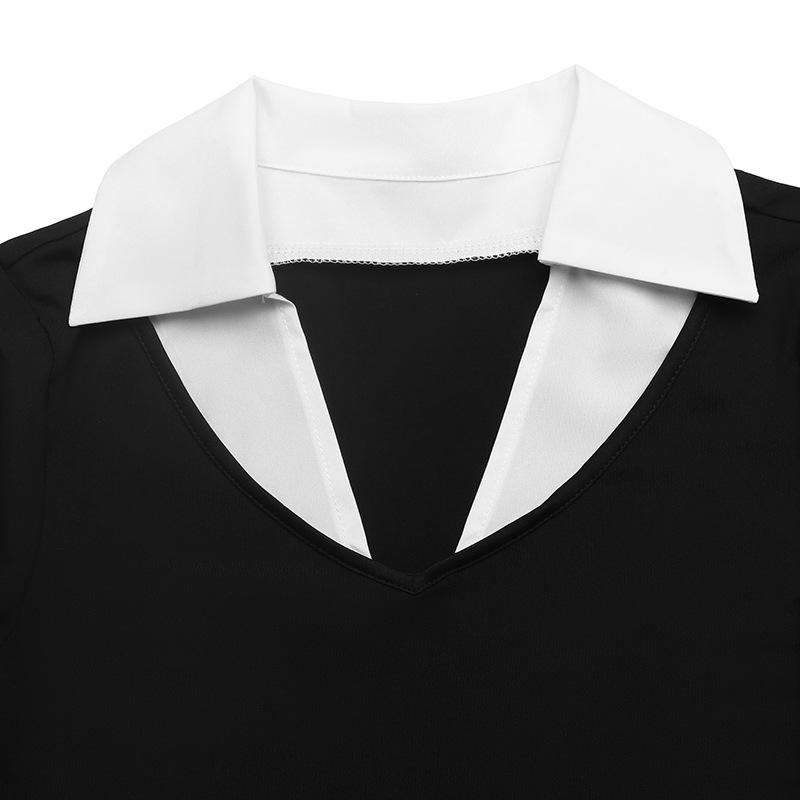 Body da donna alla moda casual a tinta unita con stampa primavera autunno manica lunga collo POLO