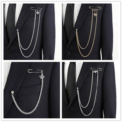 Hochwertige Anstecknadel mit langer Quaste und Kette, Brosche mit Kristallkrone und Kreuz, Anstecker für Herrenanzüge, Hemdkragen, luxuriöse Broschengeschenke
