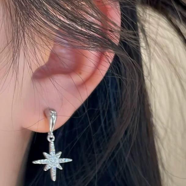 Super Fairy Star Earrings, Exquisite Earrings, Super Flash Hexagram Earbone Clips, Korean Ins Cold Wind Without Pierced Earclips