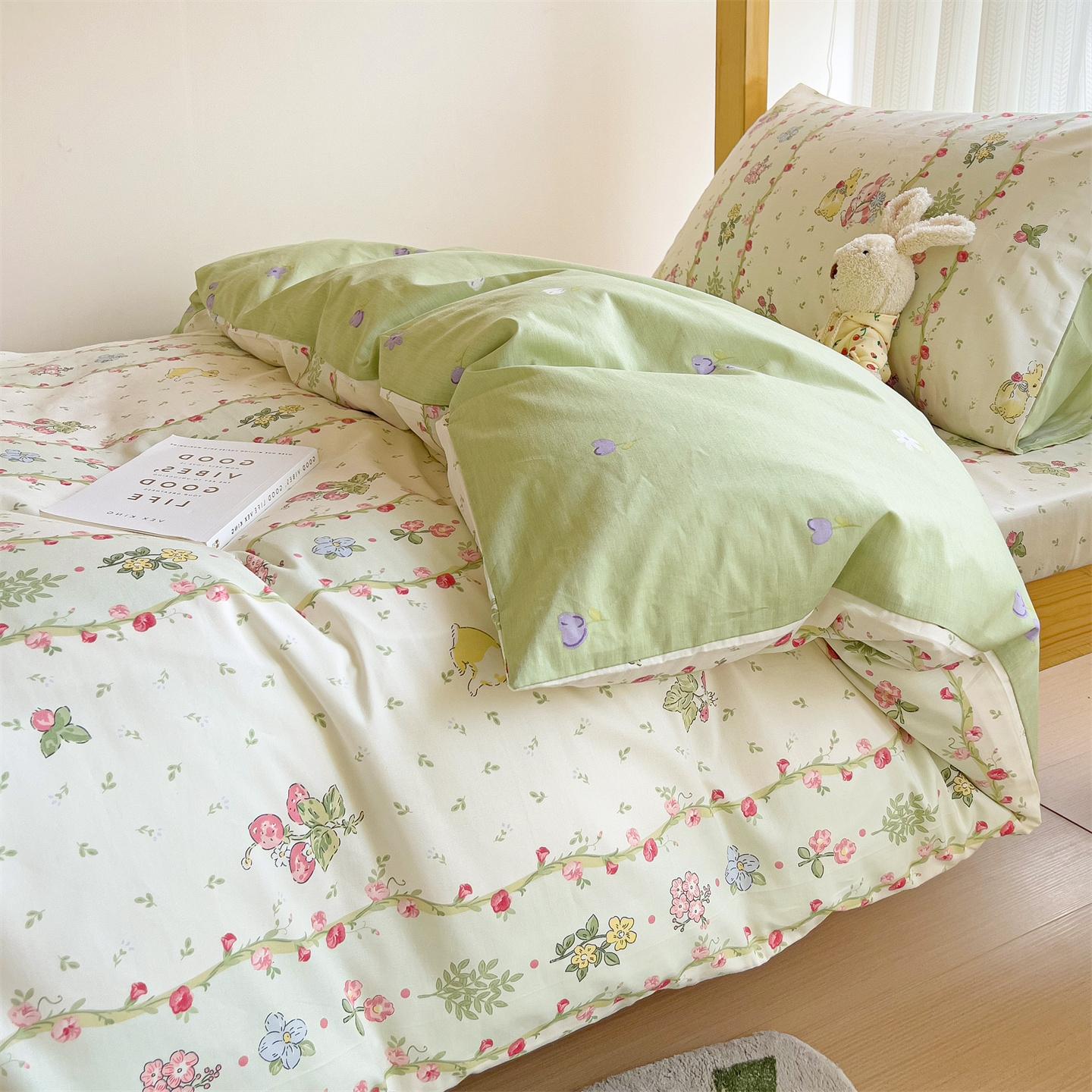 

Comforter K Pop Style Back-To-School Pink Bedding Set Twin Full Queen Size Bed Girls Floral Bed Kawaii Home Textile Comforter (quilt)-EU Single(135*200cm)3pcs