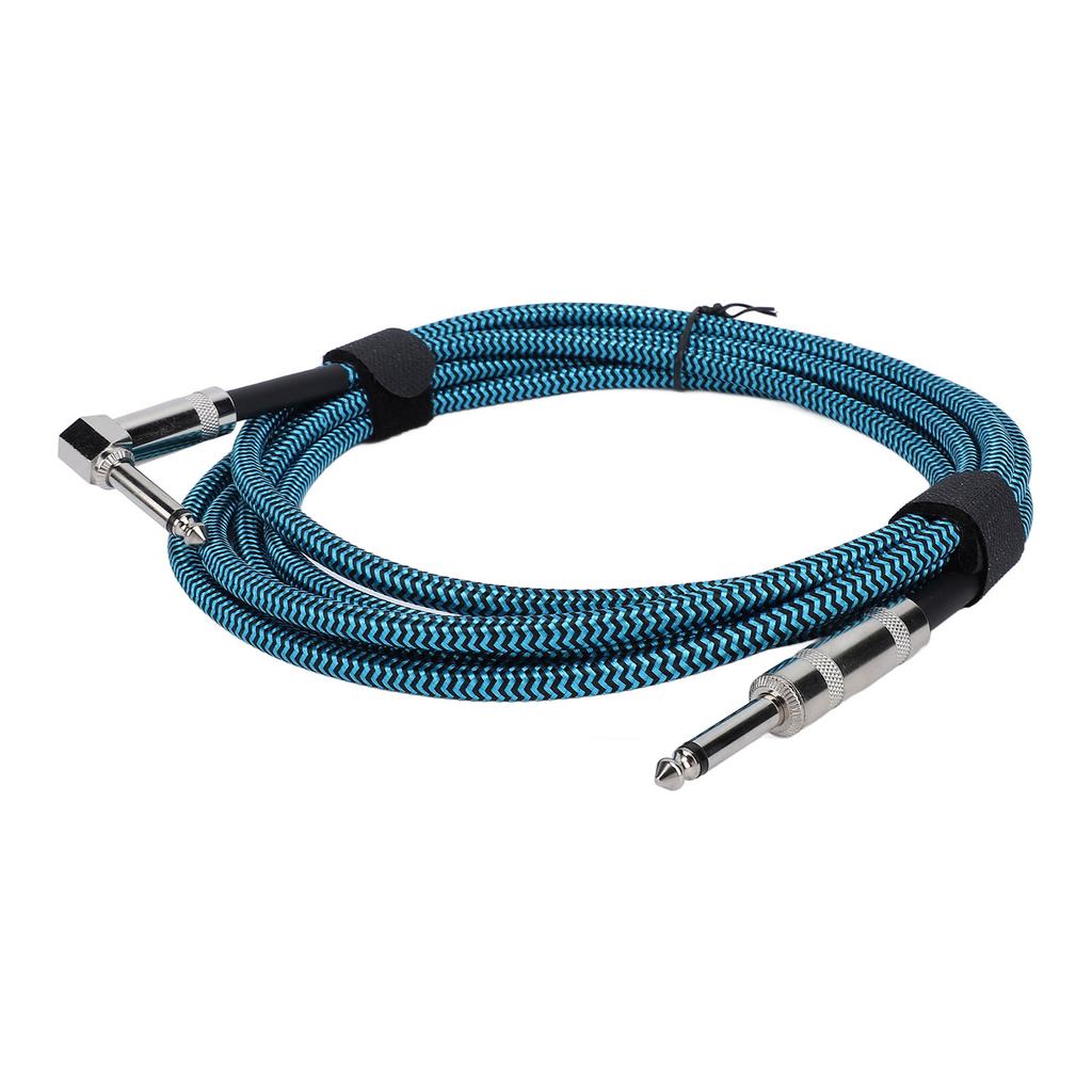 6.5mm Guitar Cable Right Angle To Straight Connector Nylon Braided Noise Reduction Guitar Connection Cord 3 Meters Blue