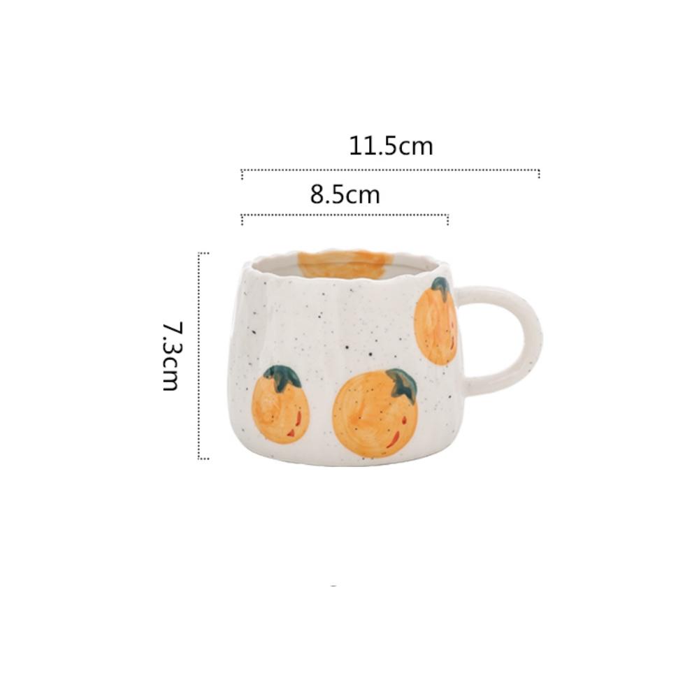 

Small Ceramic Cup With Hand Drawn Strawberry Orange lemon, Unique Handmade Cute Floral Mug 301-400ml помаранчевий