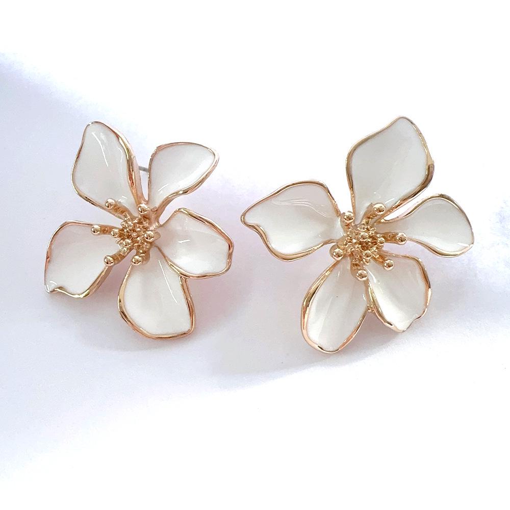 Chinese Style 2024 Drip Glaze Flower Petal Stud Earrings - Exaggerated Niche Design for Luxurious Elegance