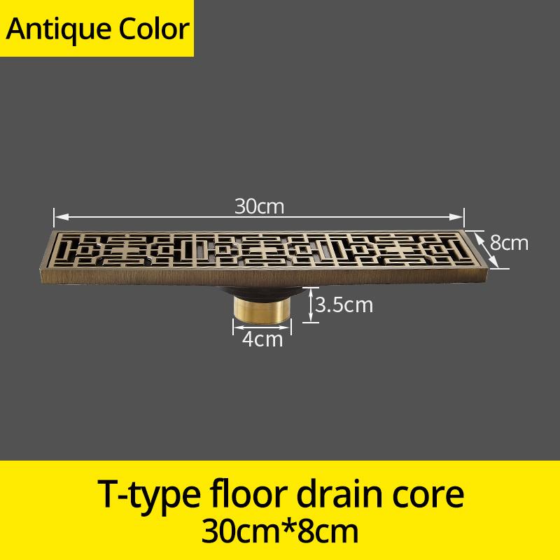 Drain 8*30CM Euro Antique Brass Art Carved Floor Drain Cover Shower Waste Drainer Bathroom Bath Accessories Strainer DL8030