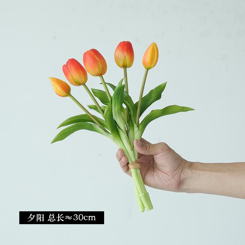 High-end simulated 5-head tulip bouquet, artificial soft rubber feel tulip bouquet