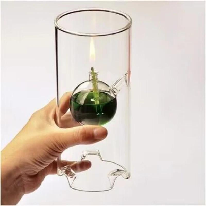 Cylindrical Oil Lamp Transparent Glass Candlestick Interior Glass Oil Lamp Household Decoration Creative Vintage Candle Holder