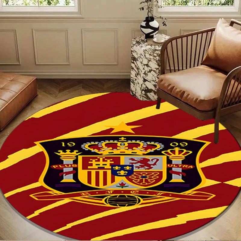 Spain Football Crest Round Rug for Livingroom,Bedroom, Palyroom, Chair Rug, Area Rug, Circle Carpet, Large Size Fan Christmas Gift