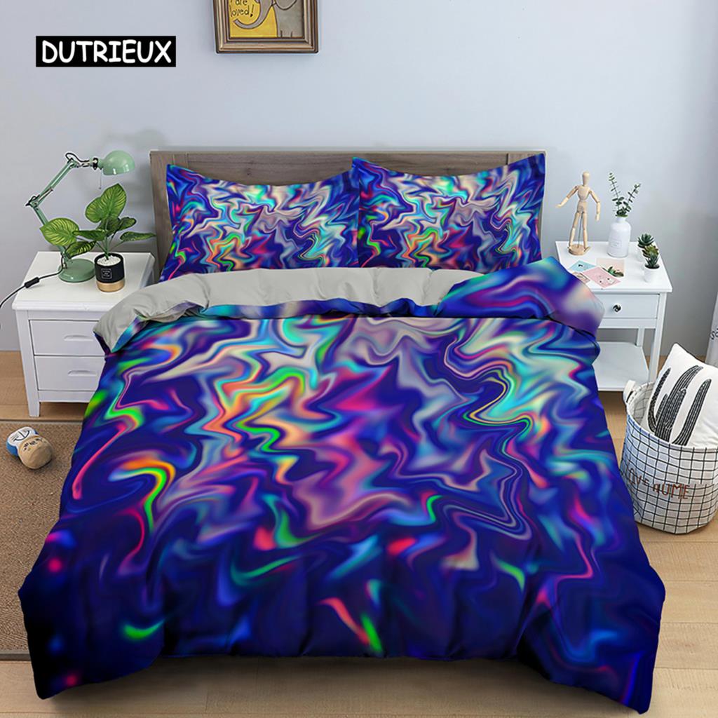 Abstract Duvet Cover Set King Microfiber Blue Psychedelic Bedding Set 2/3 Pcs Queen Size Warped Space Theme Twin Comforter Cover