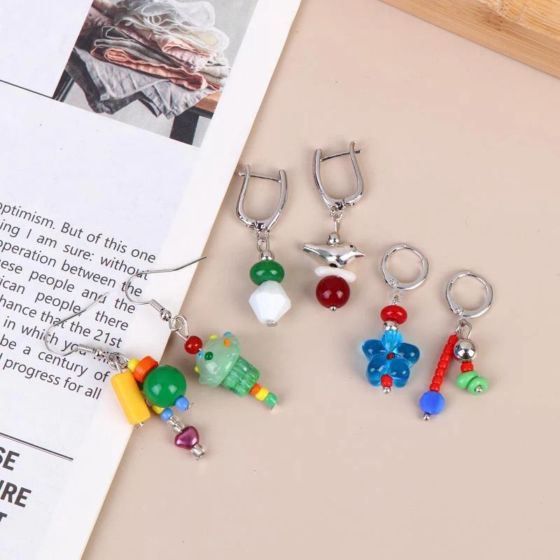 Asymmetric Handmade Geometric Candy Beads Ins Drop Earrings Women Dopamine Colorful Metal Earrings Gift