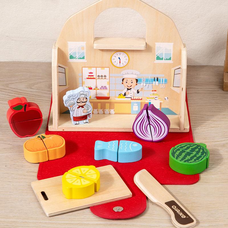 

Wooden children s simulation kitchen cut chile playhouse set girl baby birthday gift educational interactive toy