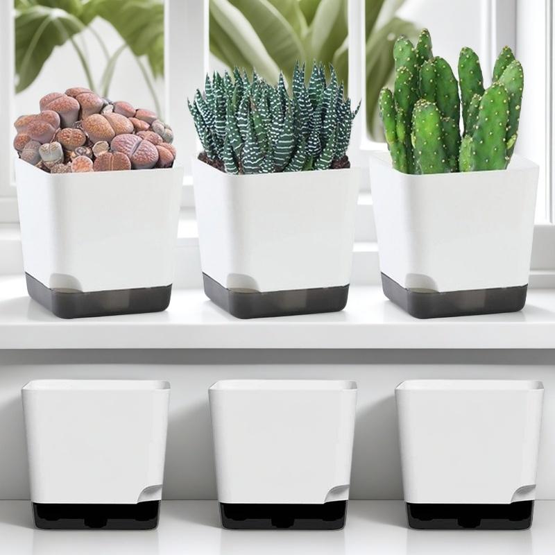 5Pcs Plant Pots, Self Watering Flower Pots Indoor Outdoor, Self Watering Planters with Drainage Hole & Clear Saucer Reservoir