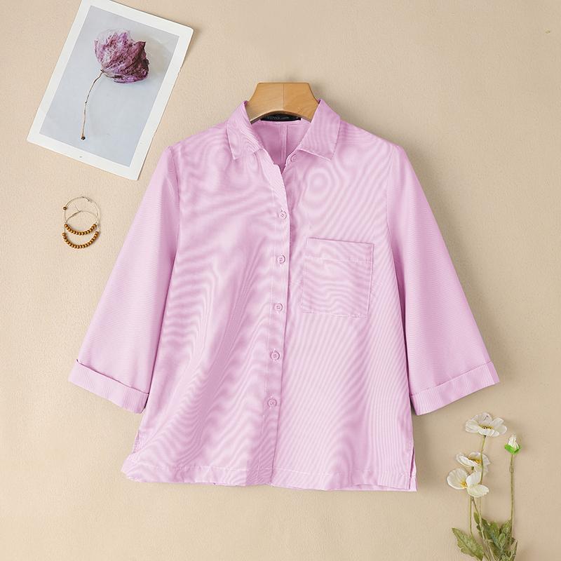 ZANZEA Womens Casual Turn Down Collar Loose 3/4 Sleeve Stripe Blouse