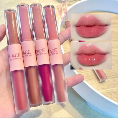 2 In 1 Liptint Set Double Head Matte Glossy Lipstick Waterproof Velvet Lip Makeup Rouge Lip Gloss Cosmetics