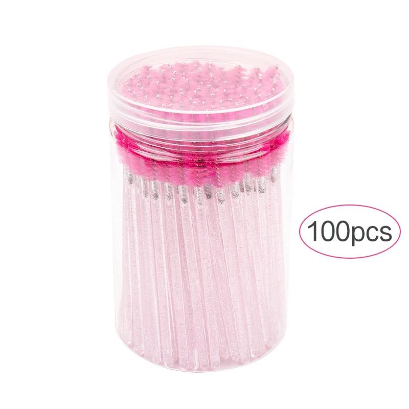 100pcs Disposable Eyelash Extension Makeup Brush Eyebrow Comb MicroBrush With Box Crystal Handle Mascara Wands Lash Lifting Tool