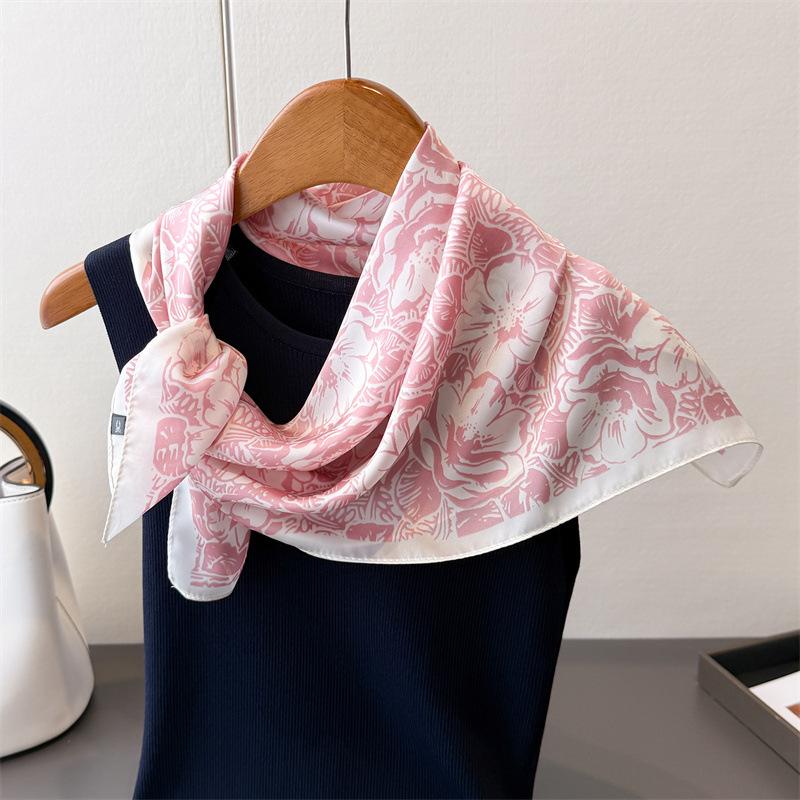 Geometrik renk uyumu eşarp renk uyumu çiçekli ipek eşarp imitasyon ipek kadın kare eşarp 71x71cm başörtüsü şal seyahat eşarbı