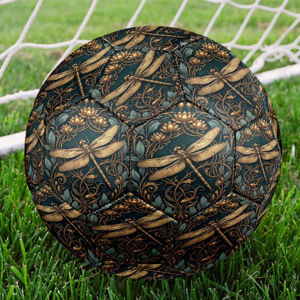 1pc Golden Dragonfly Art Theme Soccer Ball Football, Size 5, Lightweight PVC, Outdoor Training Soccer Ball,Gift c6584