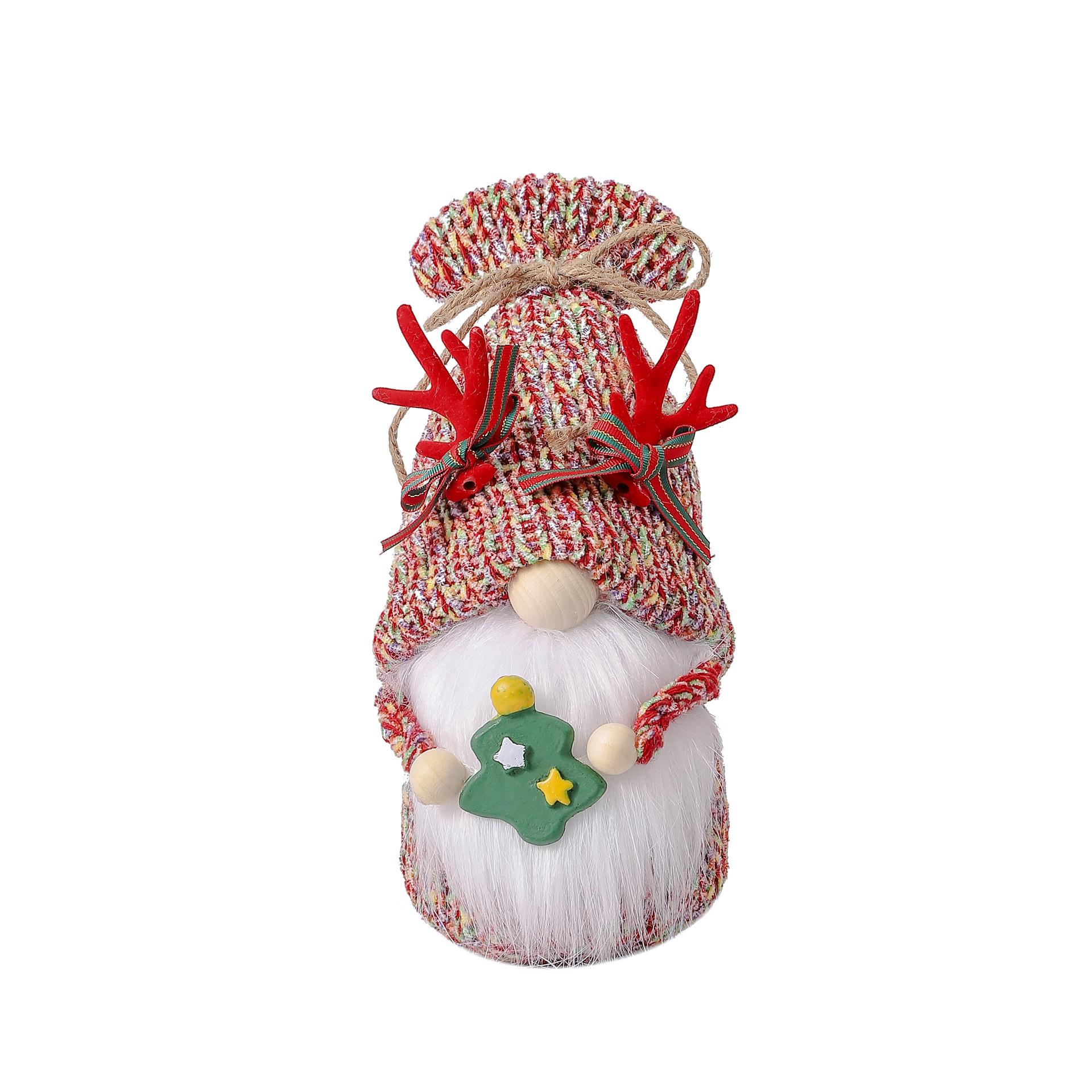 Christmas Rudolph Doll with Knit Hat and Antlers - Faceless Tree Ornament & Window Decoration